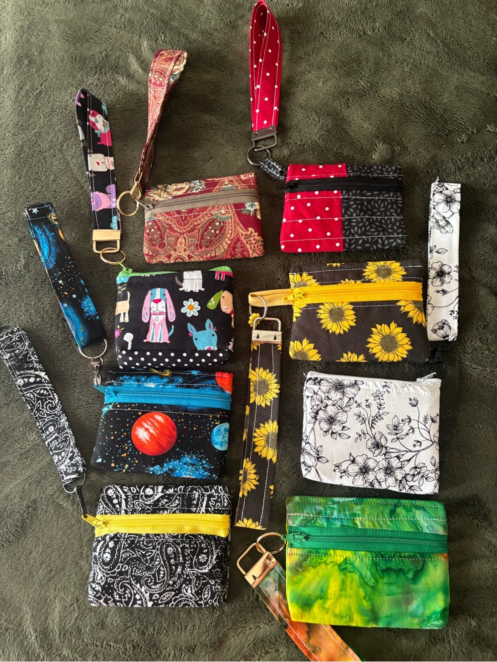 Assorted Fabric Wristlet Coin Pouches - Multicolor (Sunflower, Galaxy, Floral)